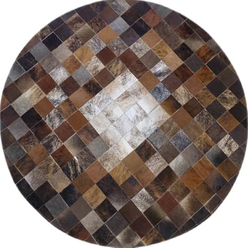 Suixtil Alfombras Redondas de Piel de Vaca de Lujo con diseño de Patchwork, Parte Inferior Antideslizante, Calentador de pies, decoración for Dormitorio, Alfombra de Cuero ecológica(Diameter-120cm)
