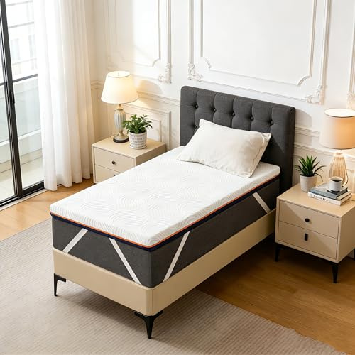 Solviente Coprimaterasso in memory foam, 90 x 190 cm, 7,5 cm, gel infuso, schiuma ad alta densità, coprimaterasso ergonomico traspirante con rivestimento ipoallergenico rimovibile e lavabile