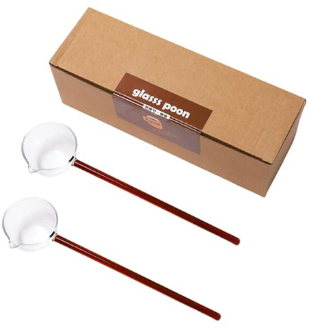 Lot de 2 louches en verre transparent avec cuillère à long manche résistant à la chaleur pour servir des soupes et mélanger des cocktails