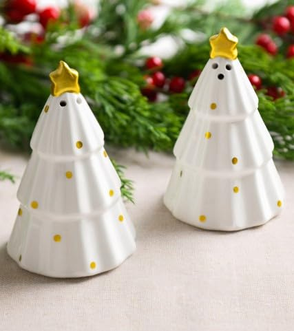 New Christmas Tree Salt and Pepper Shakers, Bring A Seasonal, Playful Touch to Mealtimes, Crafted for Everyday Use, Easy to Fill and Dispense, A Seasonal Addition to Your Dining Table - White