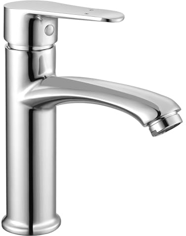 Peppermint Basin Mixer Taps Bathroom Sink Tap Mixers Large Mono Sink Tap for Bathroom Basin 1 Hole Single Lever Monobloc Chrome Cloakroom Taps with G1/2 Hoses Hot and Cold Mixers