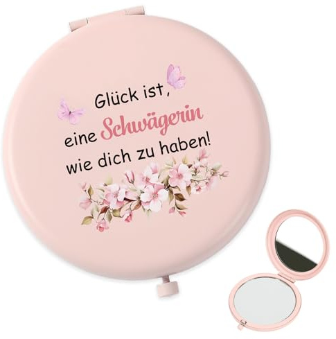 QWZify Schwägerin Geschenk für Schwägerin, Rosa Taschenspiegel Kosmetikspiegel Vergrößerungsspiegel Taschenspiegel Klappbar Reisespiegel, Geburtstagsgeschenk