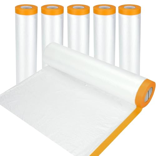 5 Rolls Plastic Dust Sheets for Decorating: 2.7M x 20M Masking Film | Self-Adhesive Waterproof Transparent Protective Sheeting for Painting Furniture Floors and Home Renovation