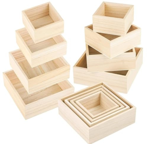 URPIZY Boîte de rangement en bois avec 4 plateaux de tailles différentes, design rustique en pin durable pour organiser de petits pots de fleurs ou des plantes élégantes