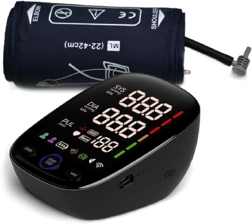 Upper Arm Blood Pressure Monitor, Large Cuff 22-42cm | 6.4 LED Display, Heart Rate & Arrhythmia Detection | 2×120 Memory for 2 Users | Home Blood Pressure Machine, Battery Powered
