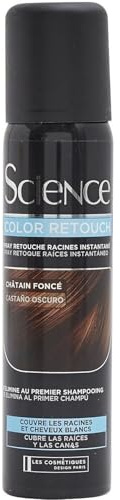 SCIENCE - Retouche racine Châtain Foncé KERA | Couleur onctueuse et naturelle | Idéal pour un look soigné | le spray de 75mL | LOT DE 3
