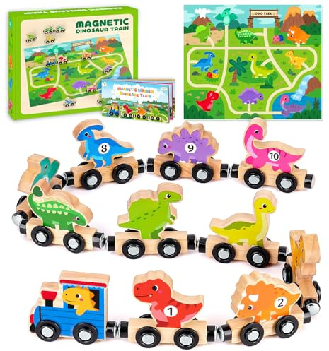 Montessori Spielzeug ab 1 Jahr: Magnet Zug Dinosaurier Spielzeug ab 1 2 3 | Geschenk 1 2 3 Jahre Junge Mädchen, Montessori Dinosaurier Spielzeug ab 1 2 3 Jahre, Magnet Zug Kinderspielzeug ab 1 2 Jahre