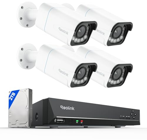 Reolink 4K Smarte PoE IP Kamera Outdoor mit Personen-/Autoerkennung, 5X optischer Zoom Überwachungskamera Aussen, Spotlight, Farbige Nachtsicht, Zwei-Wege-Audio, RLC-811A*4 mit NVR RLN8-410
