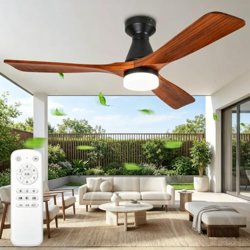 Ventilador de Techo con Luz 132CM, Aspas Efecto Madera, Regulable Lampara Ventilador Techo con Mando, LED Regulable con 3 Temperaturas Color, Motor DC Reversible, 6 Velocidades para Dormitorio Salón