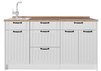 Vicco Köksblock Fame-Line, Vitt hus på landet/Vit, 150 cm, AP Oak, för individuell expansion med kompatibla moduler