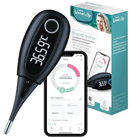 Beurer OT 30 BasalControl Smart, Basalthermometer zur Zykluskontrolle, mit Ovy Zyklus-App für hormonfreie Verhütung oder als Kinderwunsch-Unterstützung zur natürlichen Familienplanung, mit Bluetooth