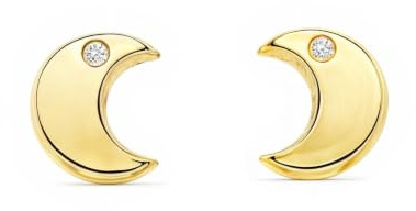 Pendientes Bebe o Niña Oro media luna con circonita (9kts) - Estuche Regalo - Certificado de Garantía - Mondepetit