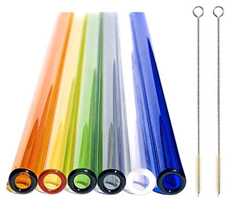safe2bio Umweltfreundliche Bunte Glasstrohhalme – Set aus Wiederverwendbaren Trinkhalmen (6 Stück)