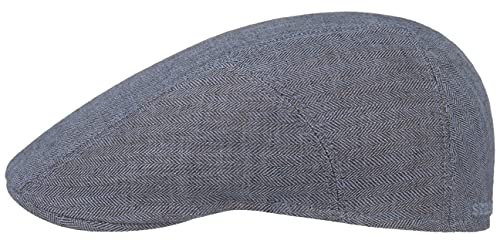 Stetson Herringbone Leinen Flatcap Schirmmütze Herren - Leinencap mit UV-Schutz 40 - Herrencap Made in EU - Mütze mit Baumwollfutter - Schiebermütze Frühjahr/Sommer - Flat Cap blau 60 cm