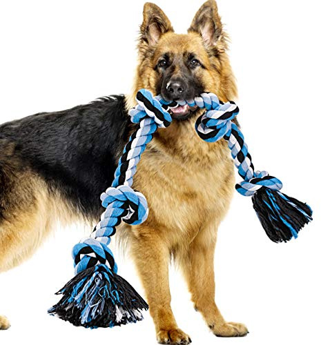 Bmag Dog Rope Toys for Aggressive Chewers, Interactive Heavy Duty Dog Toys for Medium Large Dogs, Tough Twisted Rope Toy with 5 Knots (Blud)