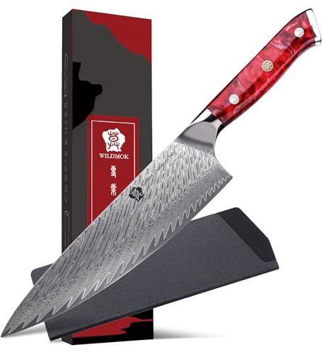 WILDMOK 20,5cm Damaskus japanisches Kochmesser, japanisches VG10 Stahl-Harz Griff, Damaskus Küche Kochen Kochmesser