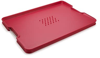 Joseph Joseph Cut&Carve Plus - Non-Slip, Multi-Function, Double-Sided Cutting Board for Food Preparation and Carving- Dishwasher Safe, Extra Large, Red