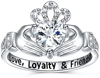 Claddagh Ring for Women Sterling Silver Irish Celtic Claddagh Ring Engraved Love Loyalty Friendship Women's Claddagh Ring Size 7