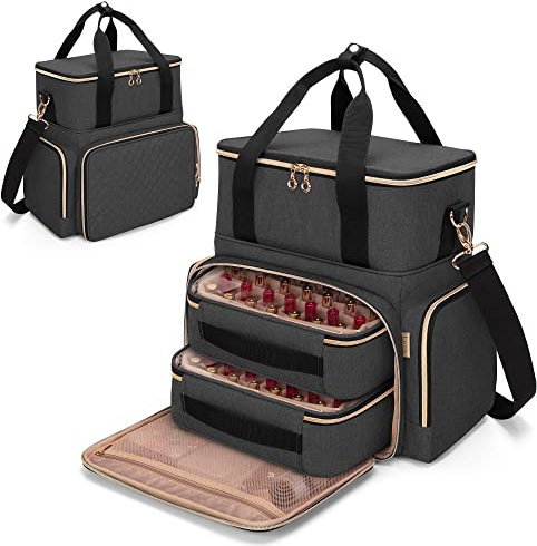 Luxja Nagellack Aufbewahrung für 70 Flaschen und Nagellampe, Organizer Tasche für Nageltrockner und Zubehör, Schwarz