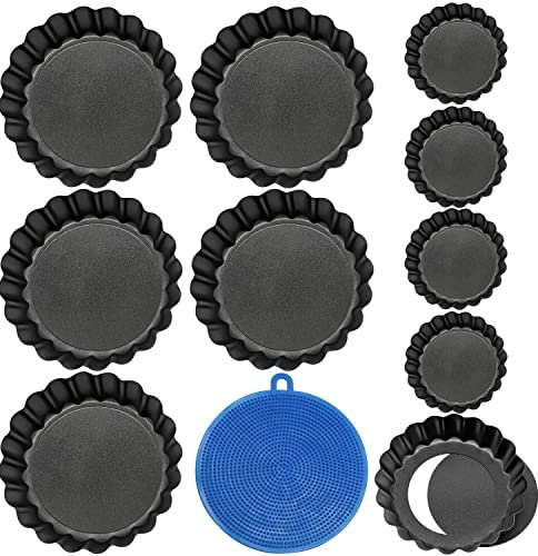 SALADOCY 10 Pezzi Stampo Crostata Fondo Amovibile, Antiaderente Teglia Crostata 10cmX2cm, Antiaderenti Forme per Crostatine, Riutilizzabile Stampo Crostata Cupcake