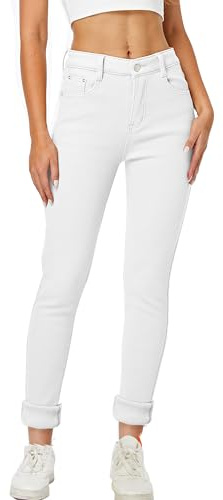 heipeiwa Damen Winter Jeans Fleece Gefüttert Jeans Thermo Dicke Skinny Denim Hose Slim Stretch Warm Jeggings, Weiß 01, M