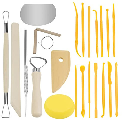 Karjiaja 22 Stück Modellierwerkzeug Set Modelierwerkzeugset ton Keramik Werkzeug Set Sculpting Werkzeug Töpferwerkzeug Pottery Clay Sculpting Tools Holz Griff für Keramik Carving Tool Anfänger Profis