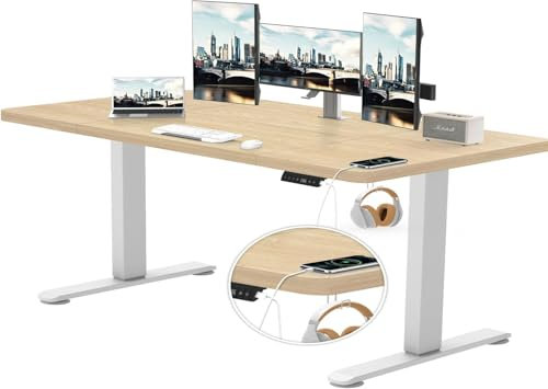 TRIUMPHKEY Höhenverstellbarer Schreibtisch 160x80 mit USB Ladeanschluss, 3 Memory-Steuerung Schreibtisch Höhenverstellbar groß Anti-Kollision-System Computertisch Stehpult Höhenverstellbarer Tisch
