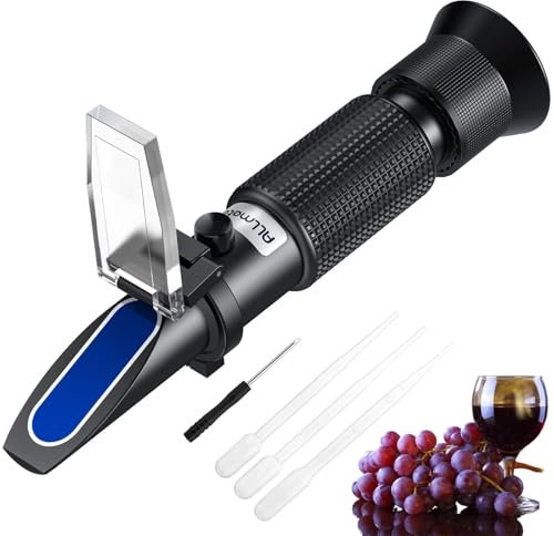 ALLmeter Refraktometer Handrefraktometer Dual Skala (Brix 0–40%, Alkohol 0–25%) Brix/Alkohol Spektrometer mit ATC für Wein Bier Brauen und für Überprüfen Sie ganz einfach Ihre Traubenqualität