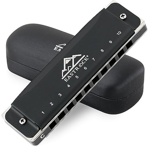 EASTROCK Mundharmonika Blues-Mundharmonika Mundharmonika 10 Loch C Taste Professionelle Mundharmonika-Koffer Mundharmonikas für Anfänger mit Erwachsene Mundharmonika-Geschenk (schwarz matt)