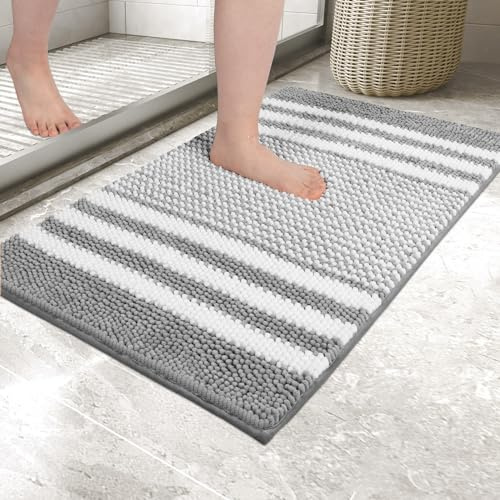 Biscpro Tapis de Bain,Tapis Salle de Bain Antidérapant Absorbant,Tapis de Bain Chenille Microfibre Moelleux,Lavable en Machine, 50 x 80 cm,Gris