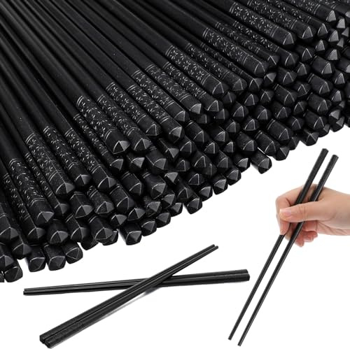 Dandat 100 Pairs Fiberglass Reusable Chopsticks 9.5 Dishwasher Safe Black Cherry Chopsticks for Chinese Style Japanese Food Cooking Supplies
