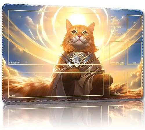Malqiqi Playmat for MTG, with Free Storage Bags,Game Mat 24 x 14 inches, TCG and Board Game Mat for Cards,Mousepad Desk Mats (Cat 2-Auxiliary Combat)