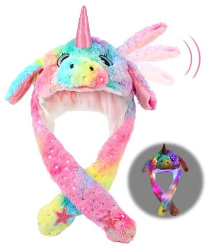 Hifot Sombrero de Unicornio con Gorro Orejas Que se Mueven LED Sombrero de Animal Gorros Unicornio Mueve Orejas Gorros Navidad Maquillaje para Mujeres