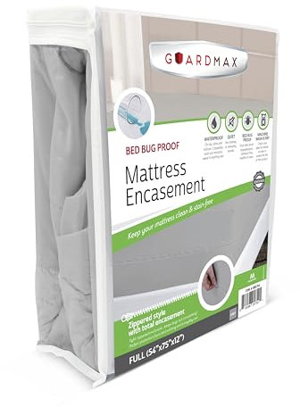 Guardmax Full Mattress Encasement with Zipper, Waterproof, Bed Bug Proof, and Dust Mite Proof Mattress Protector for Full Size Bed up to 12 Deep, Zippered All Around Jersey Knitted Mattress Cover