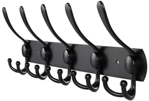 TOJ Wandgarderobe mit 15 Haken - Hängende Wandgarderobe - Garderobenleiste - Edelstahl - 45CM - Matt Schwarz