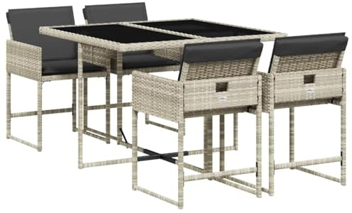 vidaXL Matgrupp för trädgården med dynor 5 delar ljusgrå konstrottning, matgrupp för trädgården, matbord och stolar, uteplatsbord och stolar
