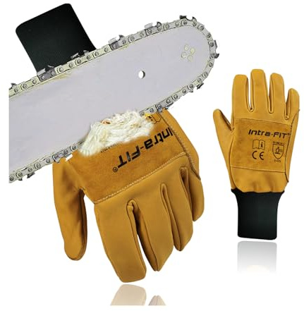 Intra-FIT Chainsaw Gloves Latest Standard Cowgrain Leather Palm, Class 2 | EN388: 3132X, EN ISO 11393-4, Left Hand Protection, Cow Leather