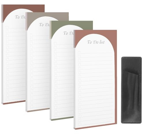 Thboxes 4 Pack Magnetic To Do List Pad for Fridge with Magnetic Pen Case, 200 Sheets Magnetic Shopping List Pad for Fridge Magnetic Notepad, for Shopping Meal Plans Reminders, 7.4 X 3.7