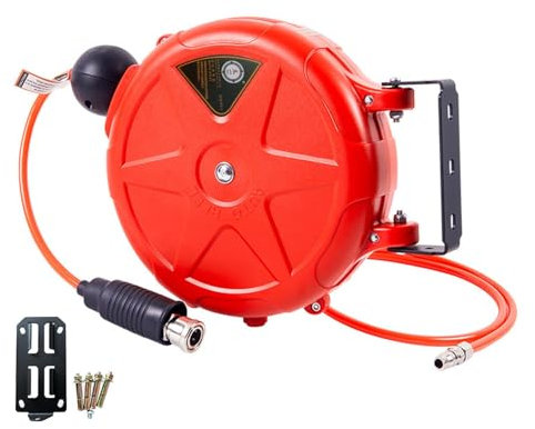 Avvolgitubo 'aria – Avvolgitubo compressore d'aria, avvolgitubo telescopico automatico | 10 m tamburo da parete con supporto girevole, attacco rapido, accessori per garage, officina, riparazione