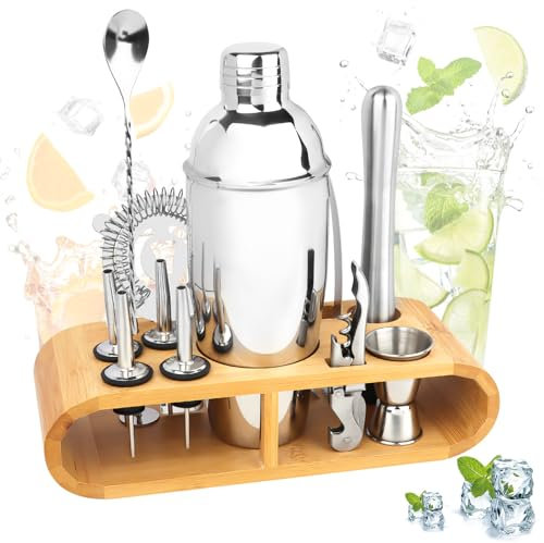 Set di 12 Shaker Cocktail Set, Kit Cocktail In Acciaio Inox con Accessori da Bar, Kit Barman 750 Ml, Set da Barista Tutto In Uno, Per la Casa O Il Bar, Set Cocktail Professionale