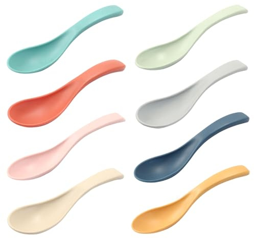 Murtenze 8Pcs Wheat Straw Soup Spoons Set, 6 Inch Colorful Unbreakable Ramen Spoons Portable Small Spoons Easy CleanDishwasher Safe(8 Colors)