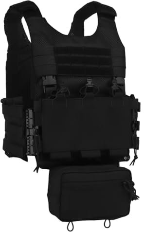 TS TAC-SKY Tactical LV119 Offener Plattenträger Vorne Und Hinten Mesh-Plattentasche Schnellverschluss-Kummerbund Triple MAG Pouch Dump Drop Pouch Setup(VE-94-BLK)