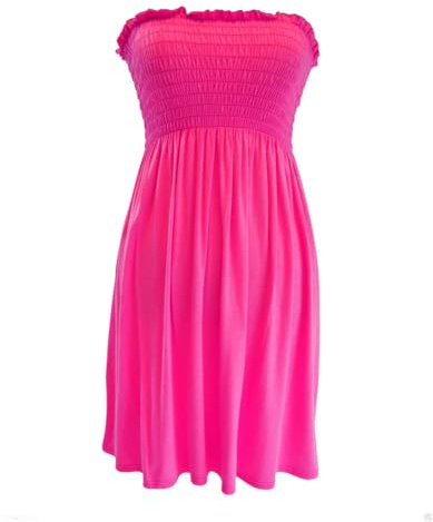 SXME MIGHT SAY Vestido bandeau sin tirantes para mujer, fruncido, smocked, tubo, vestido de sol para mujer, vestido de verano para vacaciones, playa, vestido casual con vuelo, Cereza, 36-54