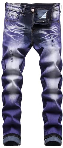 Jean slim fit stretch pour homme - Jean skinny déchiré pour homme - Coupe droite - Mode confortable - Taille flexible - Pantalon en denim pour adolescent - Décontracté - Coupe skinny, F# violet bleu,