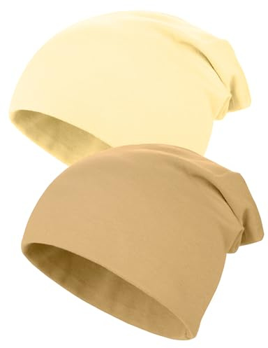 Kiiwah 2 stycken barn slouch beanie mössa, mjuka vintermössor för pojkar flickor, varma barnmössor dubbellager baby stickad mössa för barn vår, höst, vinterbrun, beige, brun, beige, one size