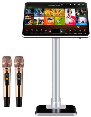 Sistema de karaoke profesional, máquina de karaoke con pantalla táctil de 21,5 pulgadas con micrófono inalámbrico, función de amplificador de potencia, control de aplicaciones telefónicas white