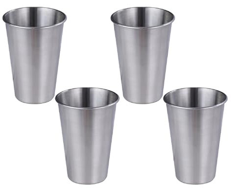 Bafnsiji 500ml, Vasos de Acero Inoxidable de 4 Piezas, Taza de Vaso de Cerveza de Metal Reutilizable, Vasos para Beber irrompibles y Reutilizables, Vasos para Beber apilables