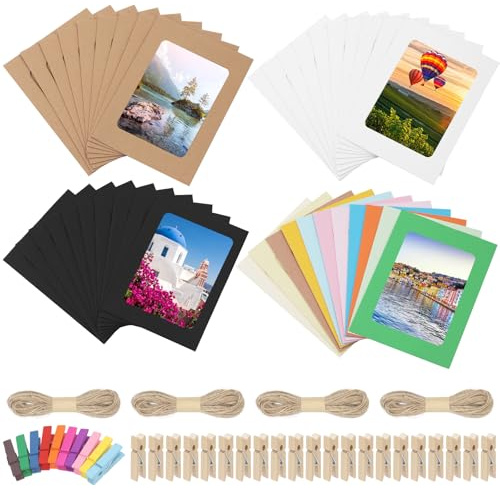 Sweet Lot de 64 cadre colorés en papier de 15,2 cm, à suspendre, pour 10 pièces, 20 clips, 4 cordes