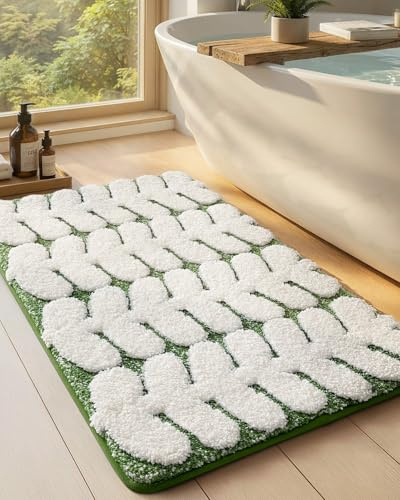 Color&Geometry Bathroom Rugs Non Slip Washable 17x30, Ultra Soft and Absorbent Bath Rugs, Shower Mats, Plants Bath Mats for Bathroom Floor, Tub and Shower, Green
