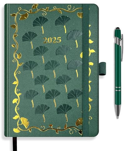 BELIAYAS A5 Kalender 2025, Terminkalender 2025, Buchkalender Hardcover, 12-Monate-Kalender (Jan.2025-Dez.2025) mit 1pcs Kugelschreiber(1.0mm), 1 Tag 1 Seite, 201 Seiten, Dunkelgrün